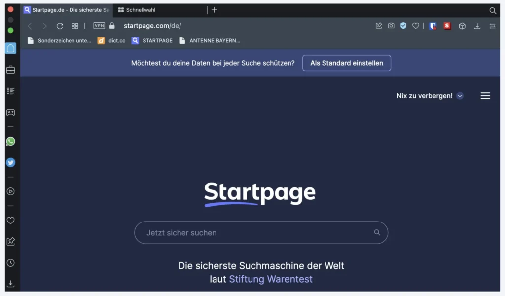 Opera Browser mit Startpage Suchmaschine - eb