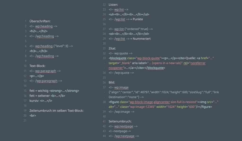 Texte für Websites - HTML-Codes