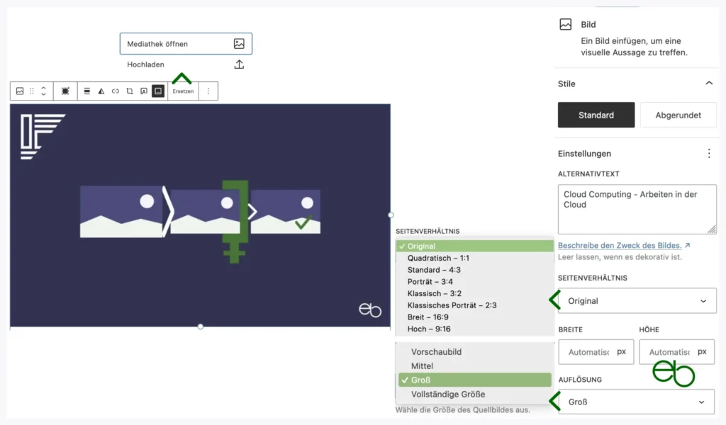Bilder auf Webseiten - Bilder im WordPress-Editor einfügen