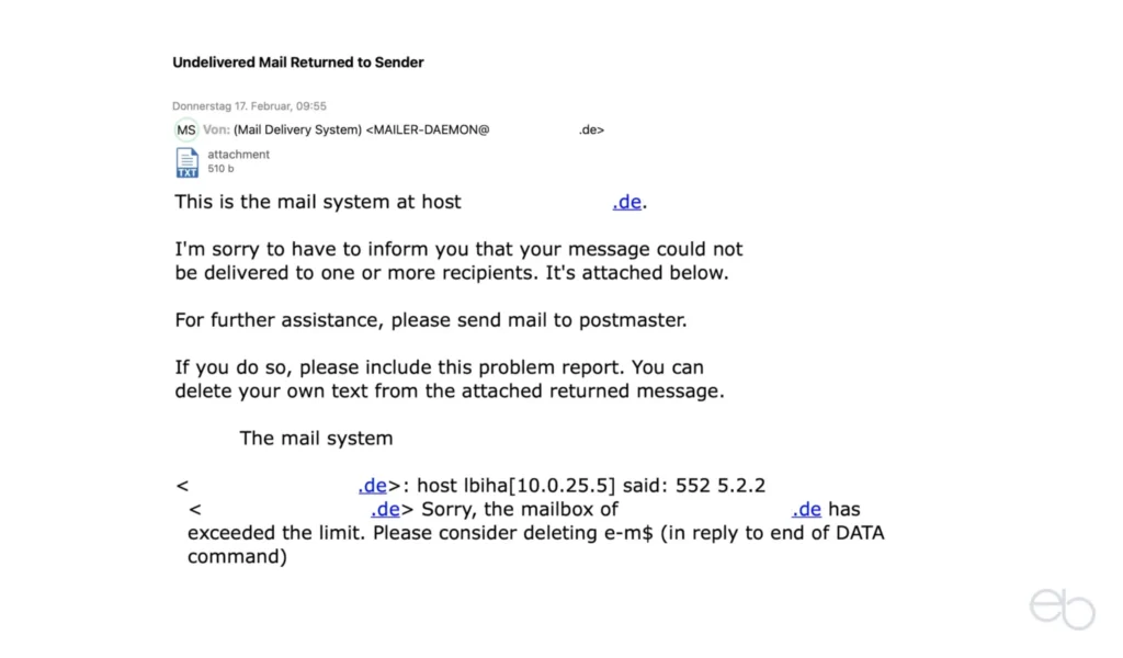 E-Mail Postfch voll - Fehlermeldung des Mail-Servers