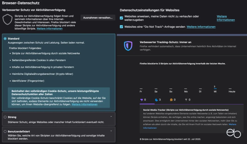 Firefox Browser - Schutz vor Tracking