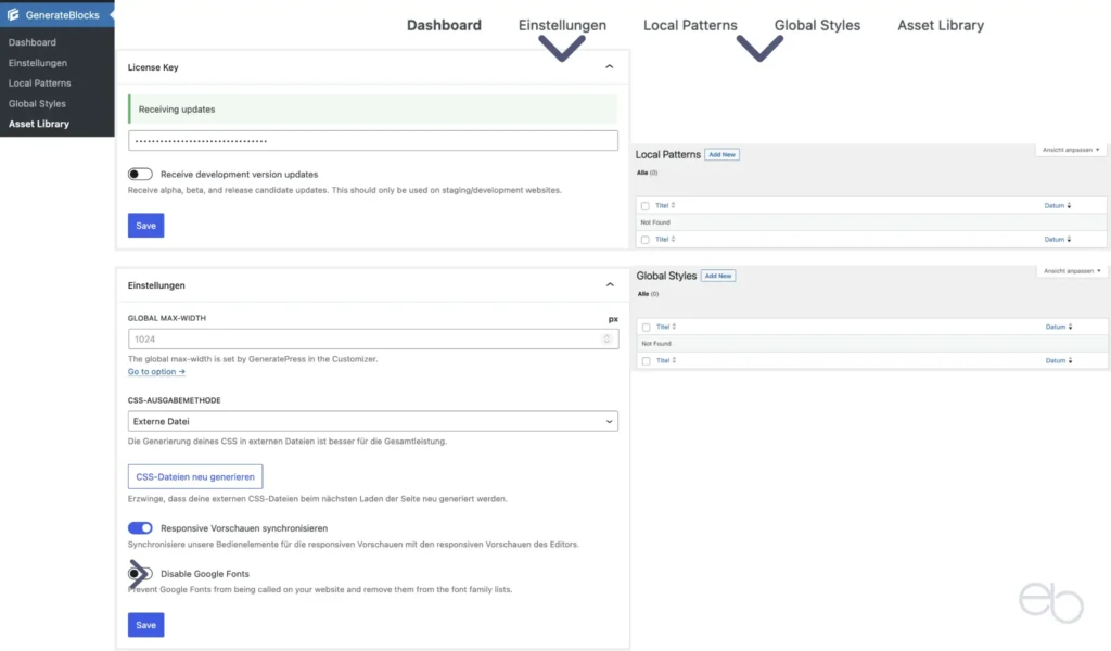 GenerateBlocks Tutorial Teil 1 - Dashboard