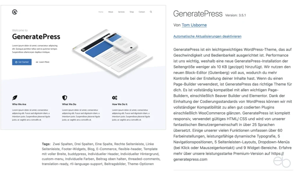 GeneratePress Theme - Informationen