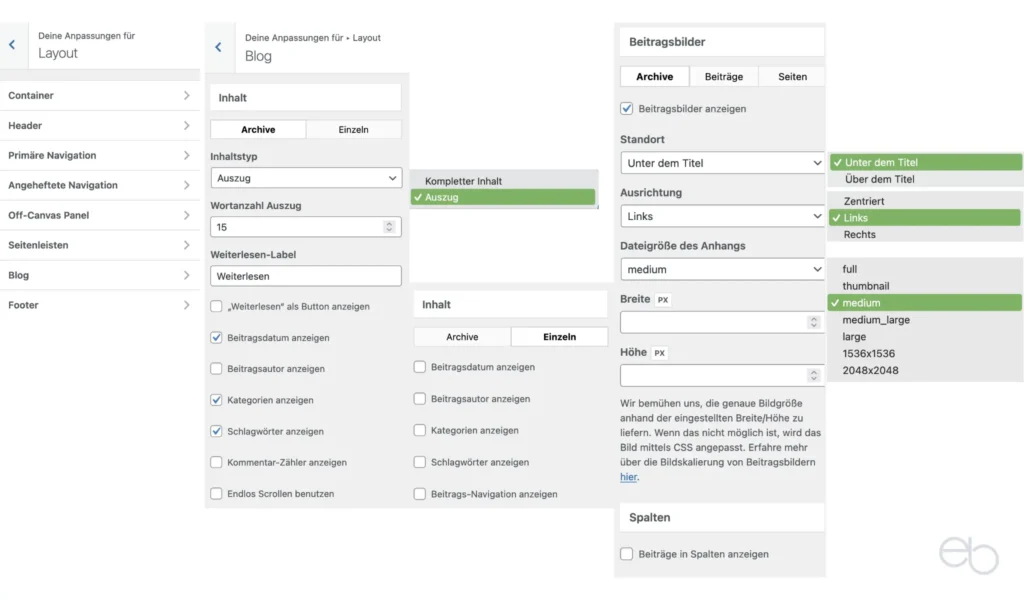 GP Customizer - Layout für den Blog