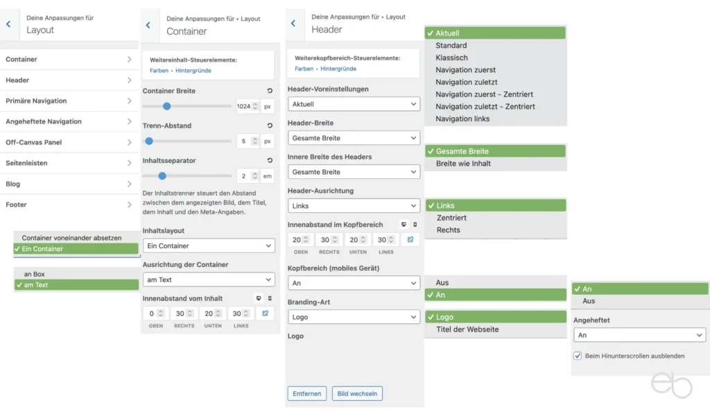 GP Customizer - Layout Container und Header