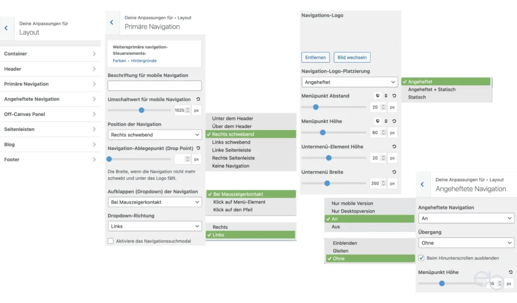 GP Customizer - Layout Primäre und angeheftete Navigation