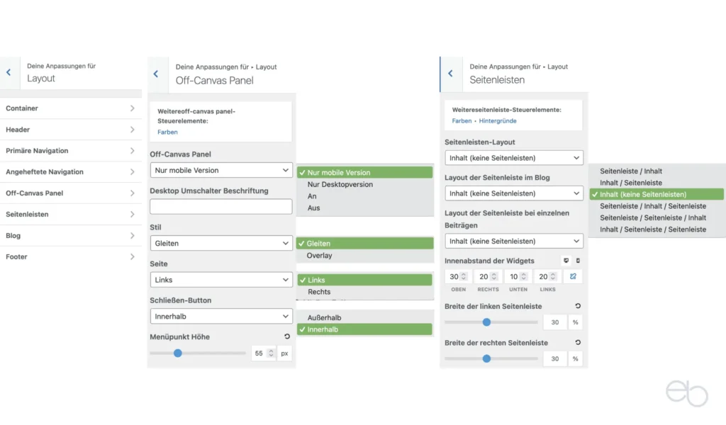 GP Customizer - Layout Off-Canvas Panel und Seitenleisten