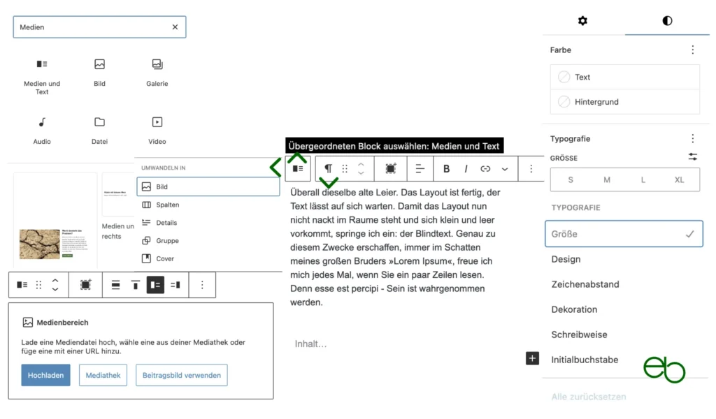 Gutenberg Tutorial 5 - Medien und Text - Text
