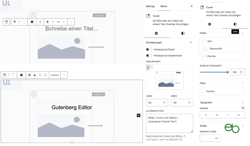 Gutenberg Tutorial 5 - Cover anpassen