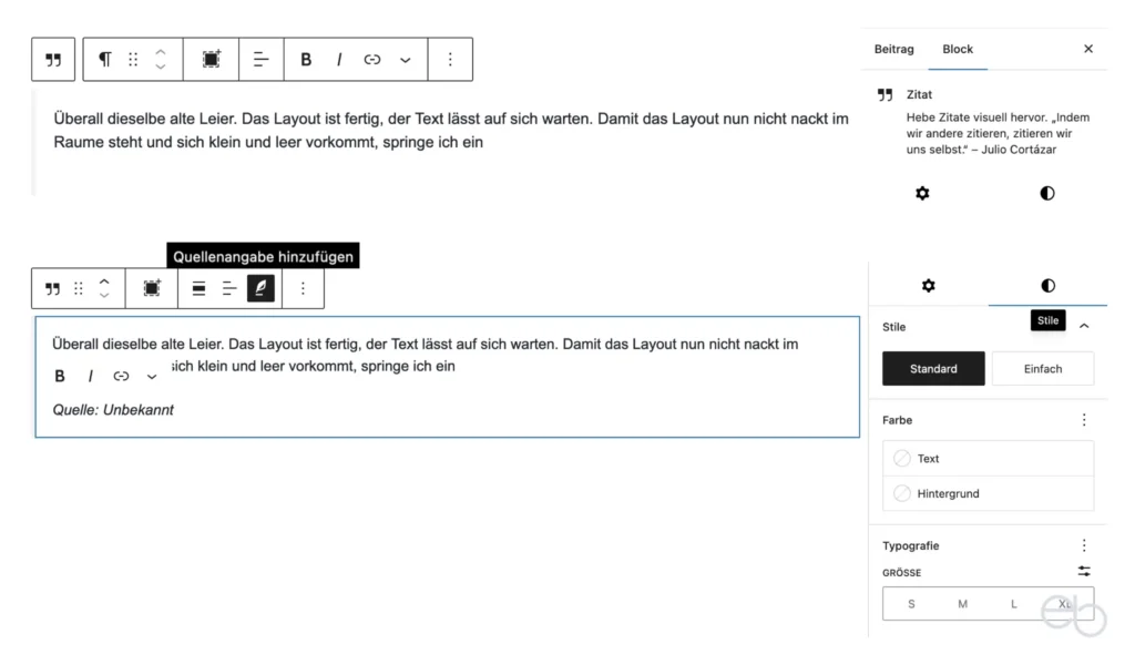 Gutenberg Tutorial 6 - Layout Elemente: Zitat