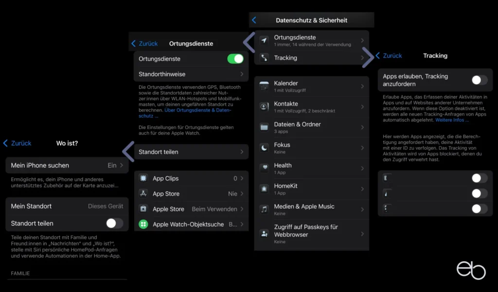 Versteckte iOS Funktionen - Ortungsdienste und Tracking-Schutz