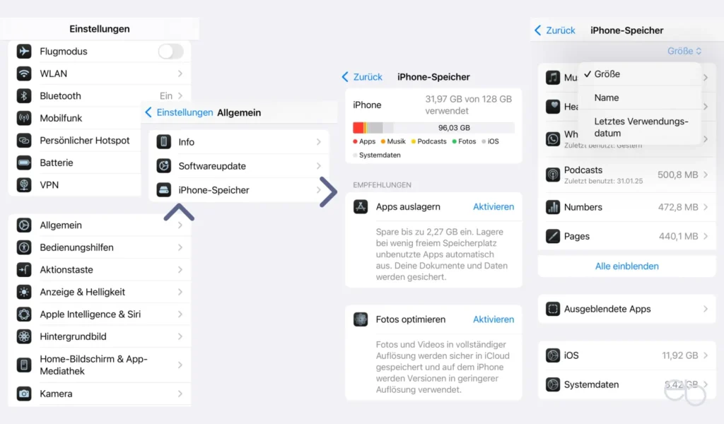 Versteckte iOS Funktionen - iPhone Speicher