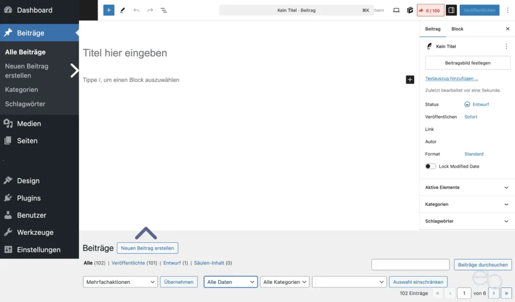 WordPress Tutorial Teil 8 - WordPress Seiten: Beitrag erstellen