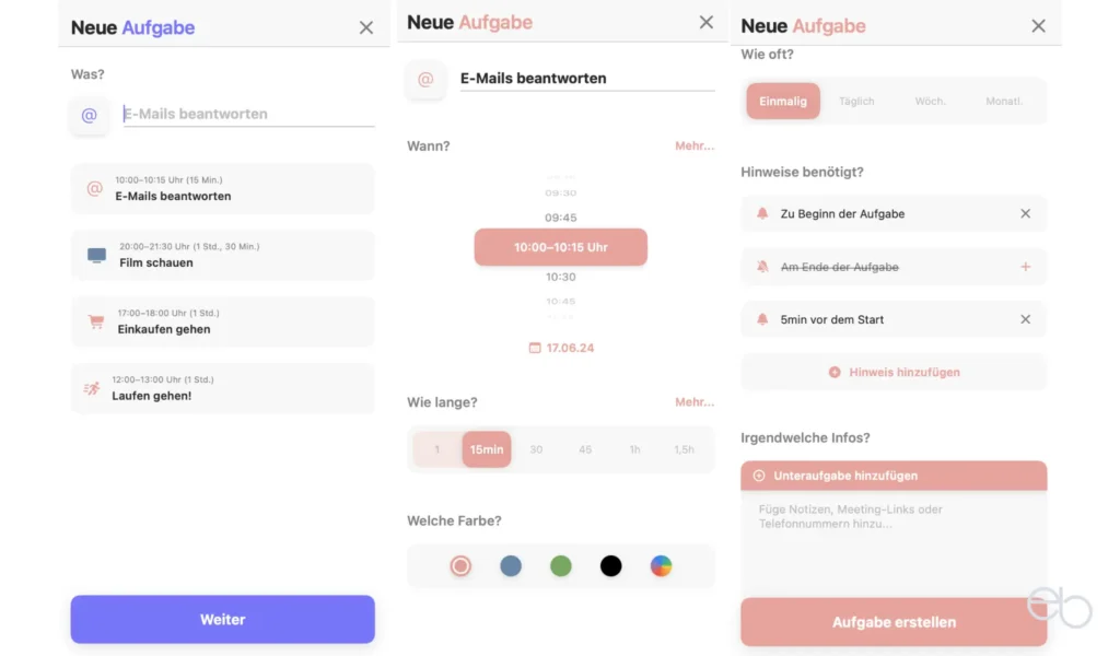 Structured Tagesplaner - Neue Aufgabe erstellen