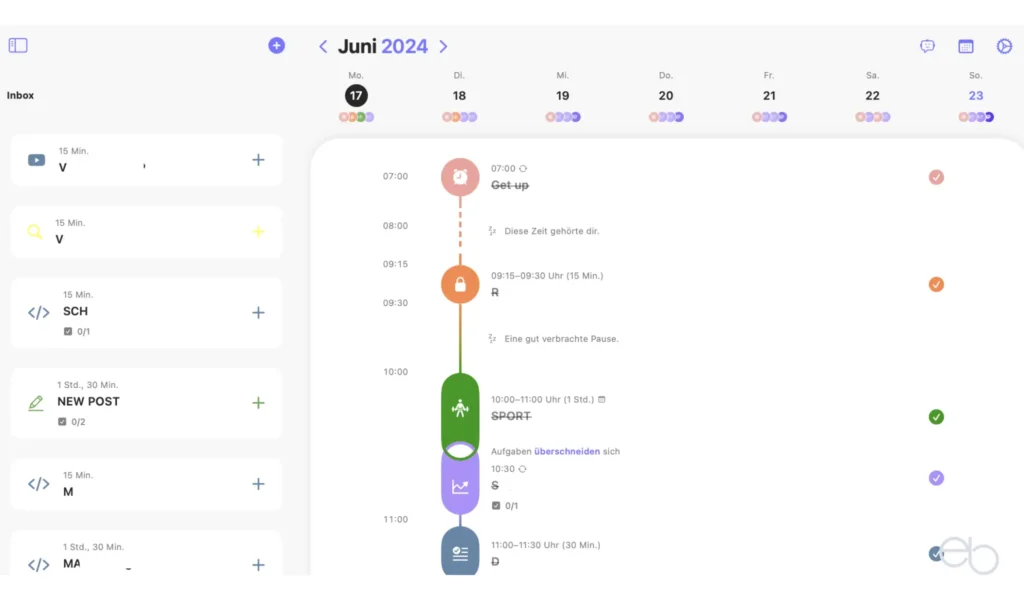 Structured Tagesplanung - Timeline und Inbox