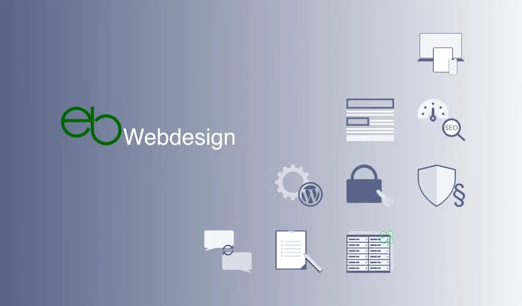 eb Webdesign - Startseite, Blog, AGB, Barrierefreiheitserklärung, Impressum, Kontakt, Referenzen, Über eb