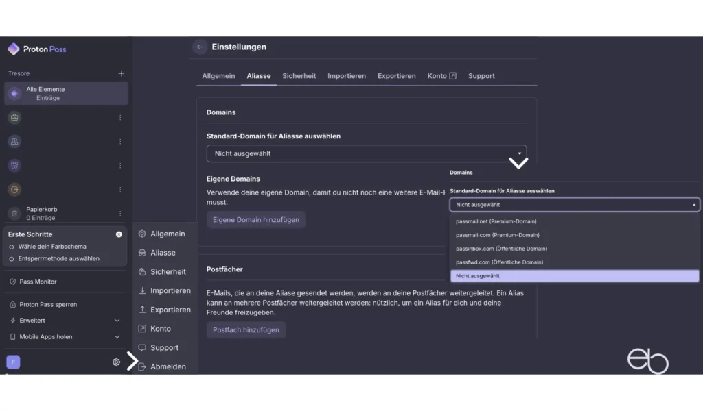 Proton Pass - Einstellungen