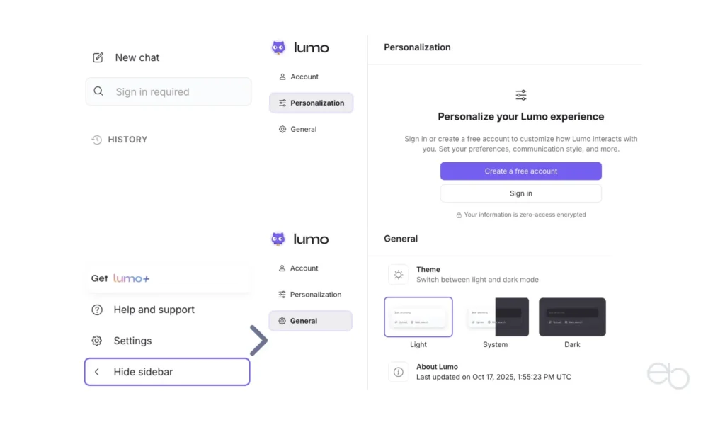 Lumo von Proton - Einstellungen