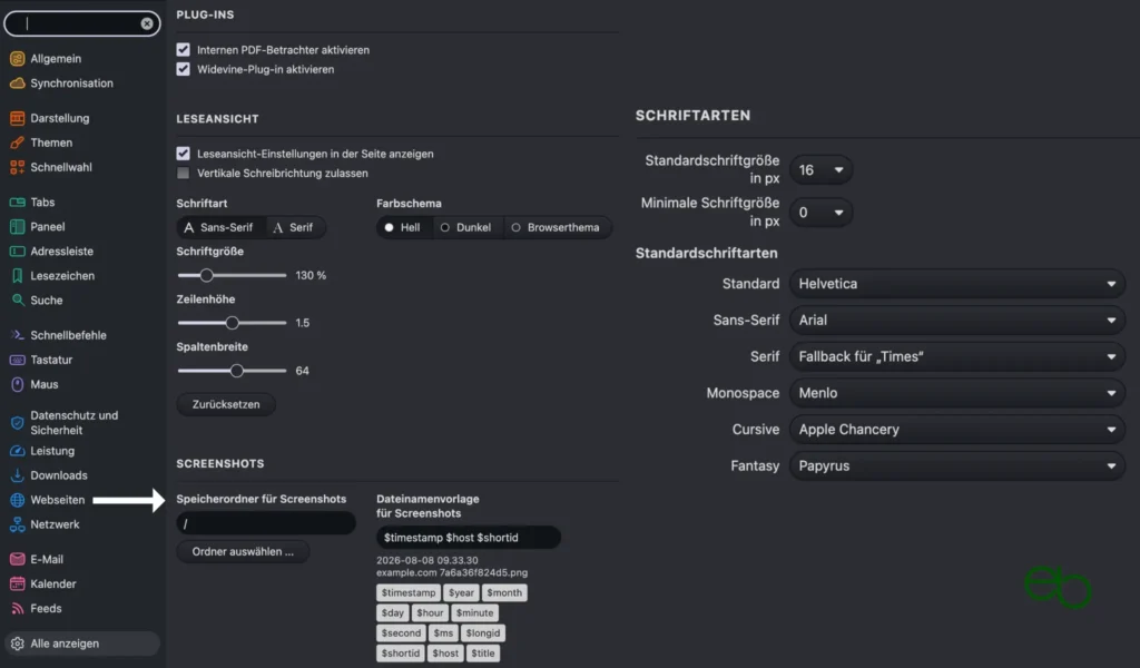 Vivaldi Browser - Einstellungen für Leseansicht und Schriften