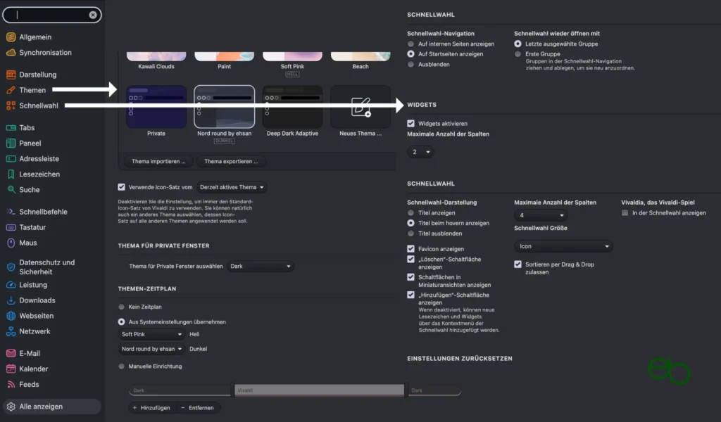 Vivaldi Browser - Einstellungen für Themen